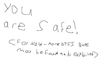 You are safe from the NTFS Bug. (cd C:\:$i30:$bitmap)