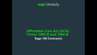 Sage 100 Contractor (U.S) - ACA Forms 1095-B and 1094-B