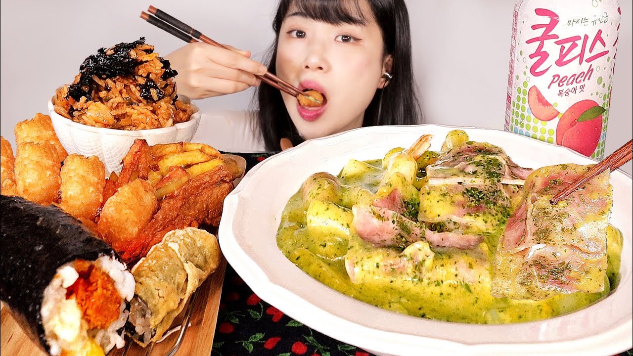 삼첩분식 바질 크림떡볶이+튀김과 김밥 먹방💘Basil Cream Tteokbokki+kimbap ASMR MUKBANG