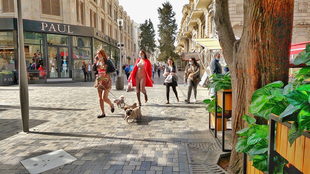 Bakı, Fəvvarələr meydanı - Piyada turu - Şəhər Mərkəzi 4k (Aprel 2021) Azerbaijan | Walking tour