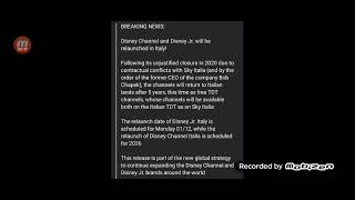 Disney Channel And Disney Jr Italy To Confirm On Their Return.