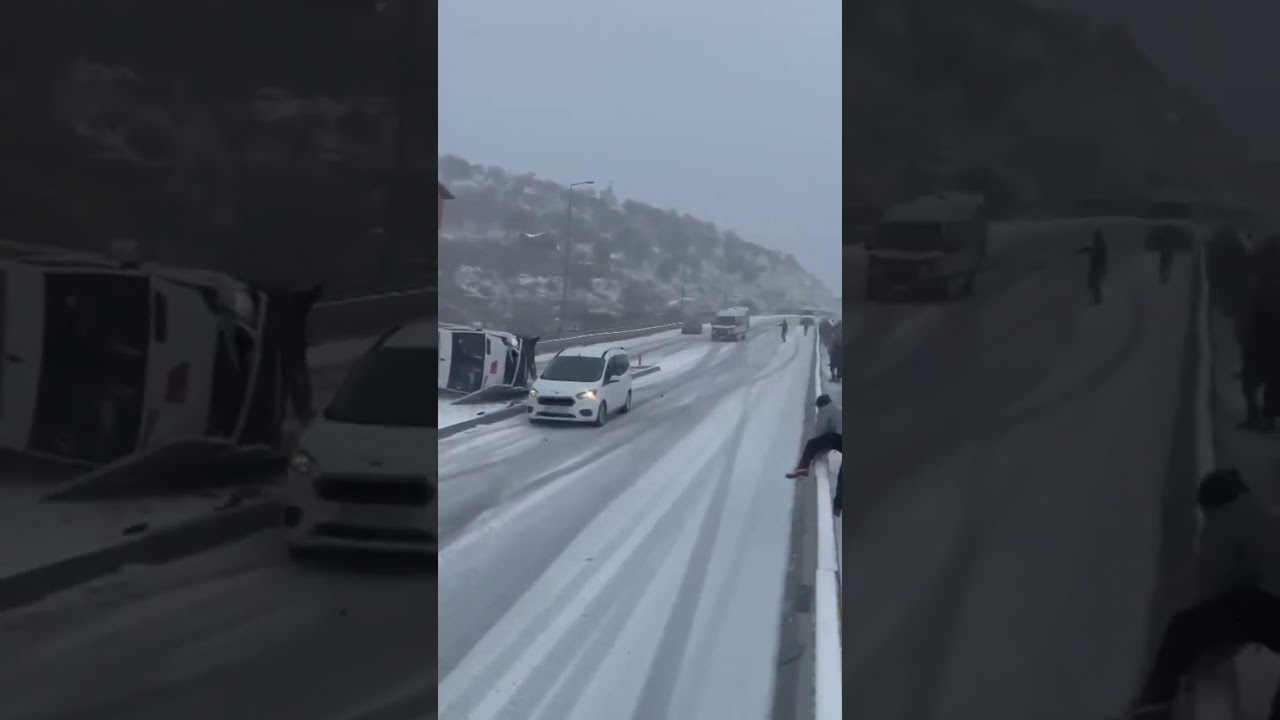 Snowfall Triggers Traffic Accident in Kayseri, Turkey 🇹🇷 (14.04.2025) 