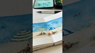 👇Watch the full tutorial on my channel🏖️#watercolor #miniatureart #paintingprocess #beachpainting