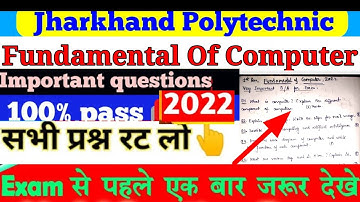 Jharkhand polytechnic /Computer fundamental important questions/1st semester/Fundamental of Computer