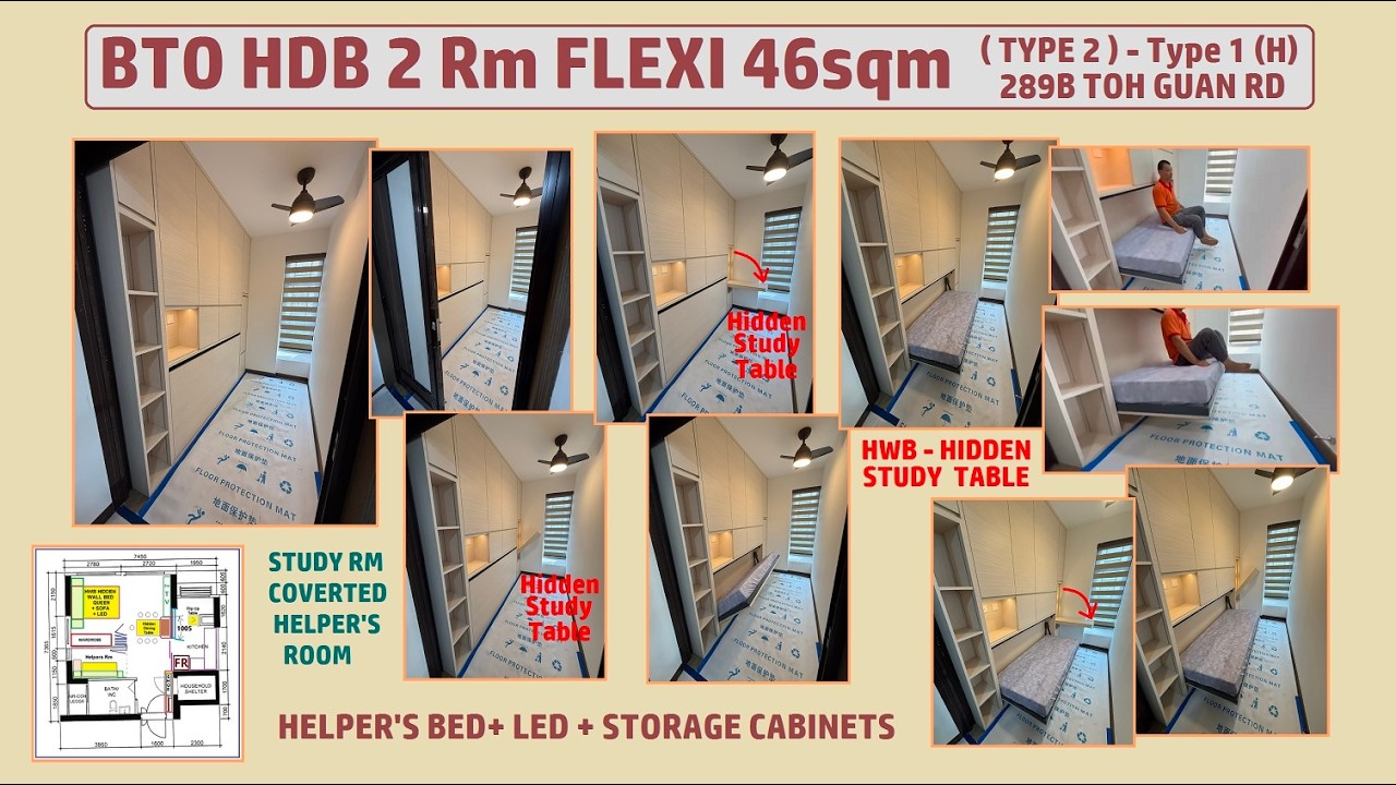 HDB 2rm Flexi 46sqm.Toh Guan HWB-Maid Bed + Hidden Study Table +Top ...