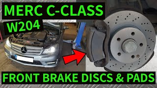 MERCEDES CCLASS W204  How To Replace Front Brake Discs & Pads Change Swap Replacement (295mm Disc)