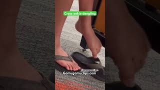 Candid Asian Girl Cross Ankle Dangling Flipflops