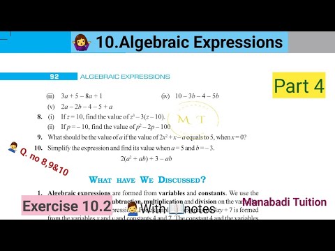 7th class maths|Chapter 10|🙋♂️Algebraic Expressions|Exercise 10.2| Q ...