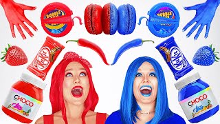 BLUE vs. RED FOOD CHALLENGE || Can You Survive Eating Only One Color for 24 Hours by 123 GO! SCHOOL