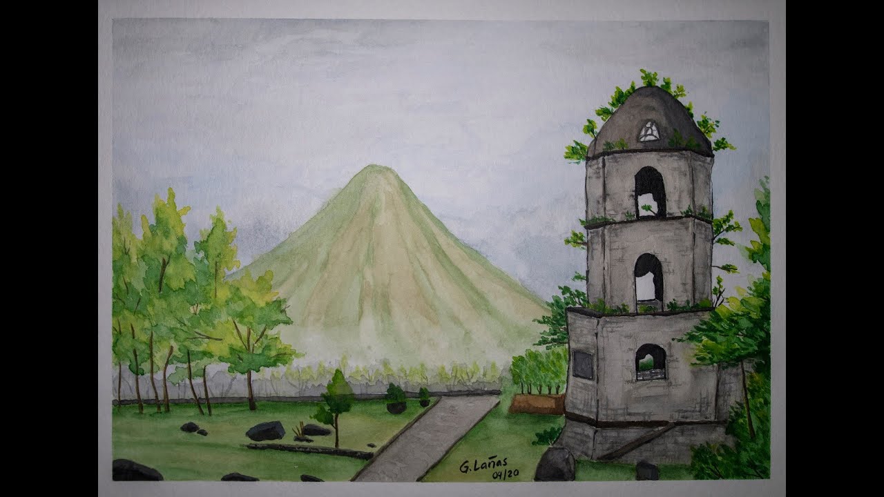 images Mayon Volcano Sketch water color painting mayon volcano
