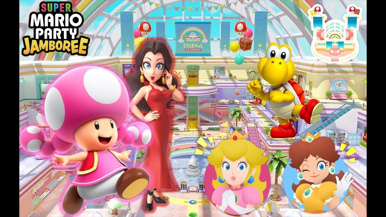 Super Mario Party Jamboree - Toadette & Pauline vs Peach & Daisy - Rainbow Galleria
