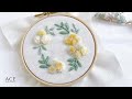 (SUB)【無料図案】スミルナステッチでモッコウバラの刺繍/Hand embroidery smyrna stitch banksia rose