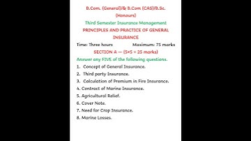 Insurance Management Semester III Principles and Practice of General Insurance model question paper