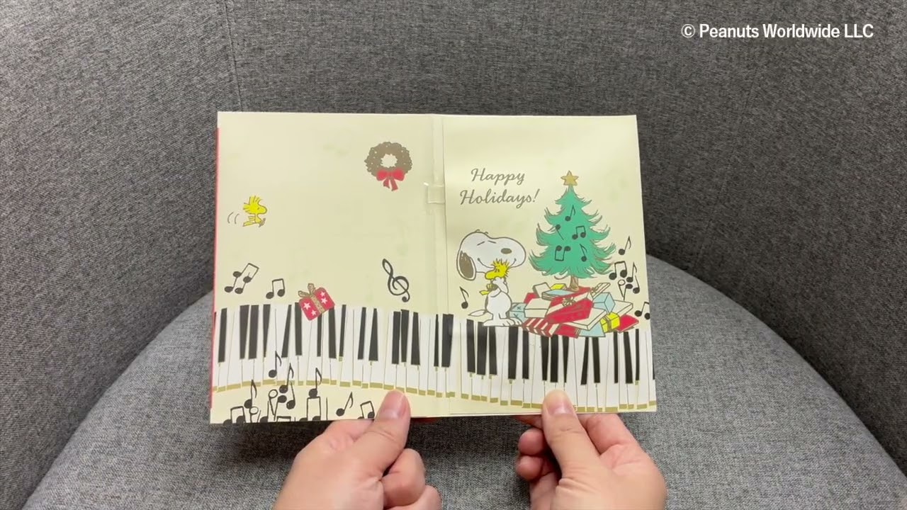 スヌーピー レッドピアノ【二つ折りクリスマスオルゴールカード】日本