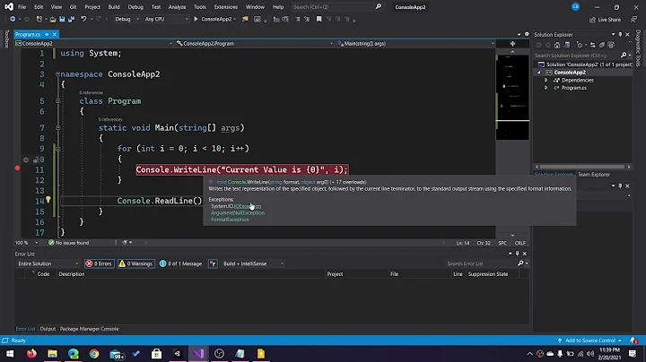 Learning C# - Setting and Using Breakpoints in Visual Studio