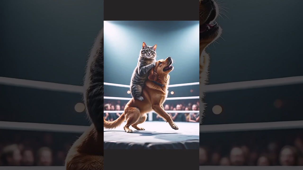 Cat and dog wrestling match in the ring Animal || Nature kingdom || 