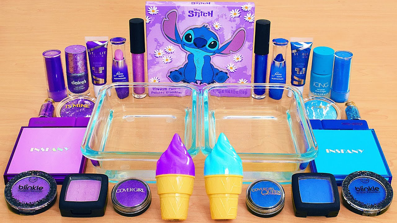 Purple vs Blue - Mixing Makeup Eyeshadow Into Slime ASMR