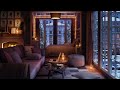 Cozy winter fireplace ambiance  soothing snowfall and fireplace sounds for sleep  stress relief