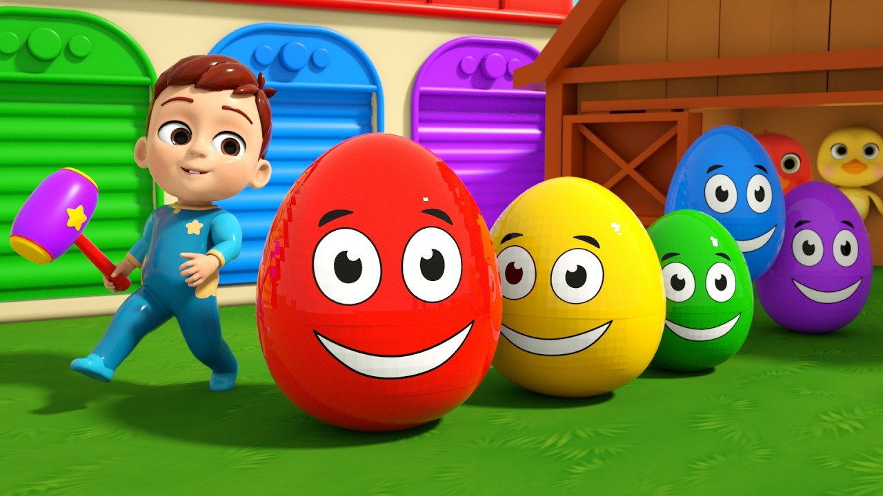 ¡El Niño Rompe Huevos Sorpresa Gigantes! ¡Descubre lo que Hay Dentro! - Canciones Infantiles