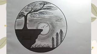 circle scenery drawing/Easy Scenery Drawing • Beautiful scenery sketch • Circle Scenery Sketch •