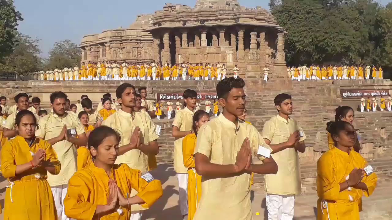 Mass Surya Namaskar held by Vivekanand Kendra at Modhera Sun Temple in
