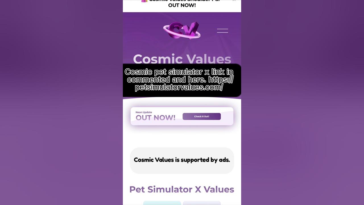 Cosmic values Pet simulator x link 