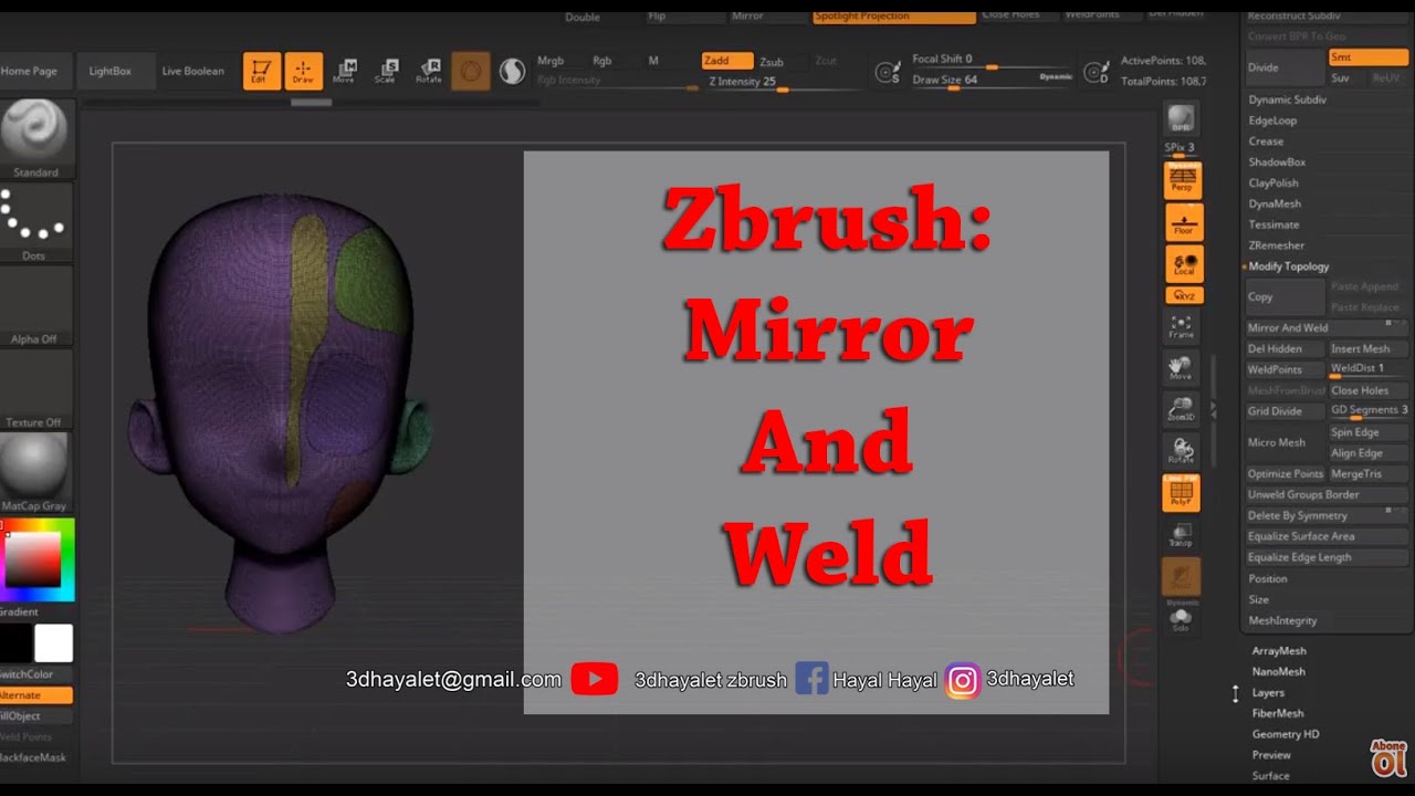 mirror and weld zbrush without changing topology