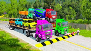 Double Flatbed Trailer Truck vs Speedbumps Train vs Cars Beamng.Drive #55