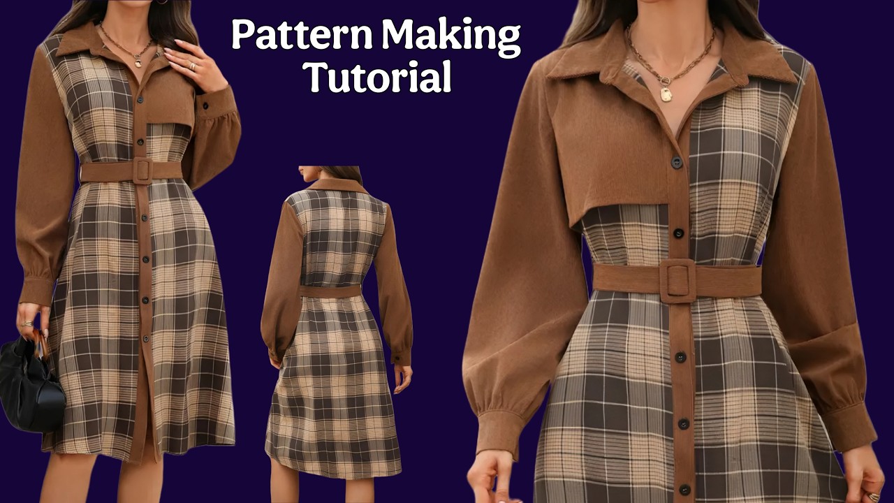 Построение элегантной выкройки платья-рубашки на пуговицах | Идеальная выкройка для начинающих и ...