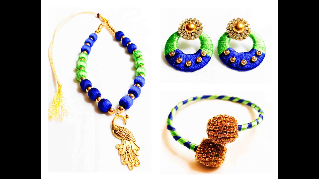 DIY Making Beautiful Silk Thread Necklace, Earrings & Bangles // Silk