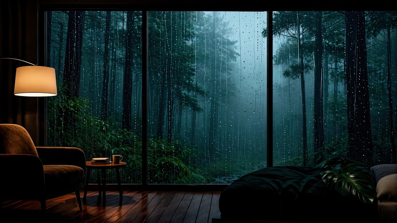 Rainy Window in the Dark Forest 🌲 | Cozy Cabin Night Ambience 3H - YouTube