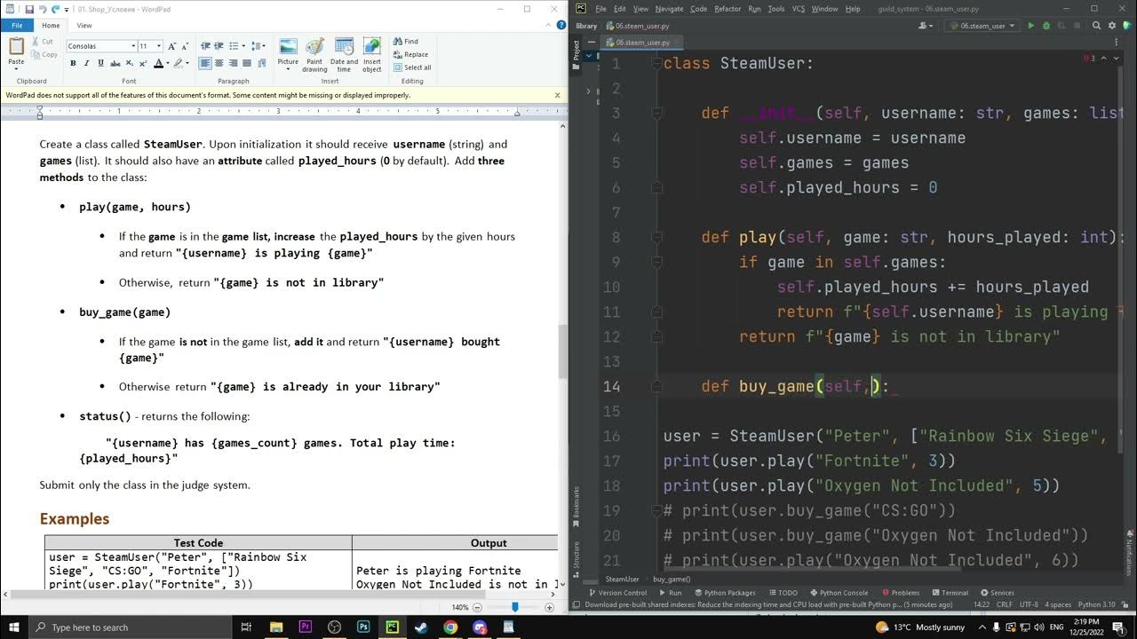 Python First Steps in OOP exercise - 06 steam user SoftUni - YouTube