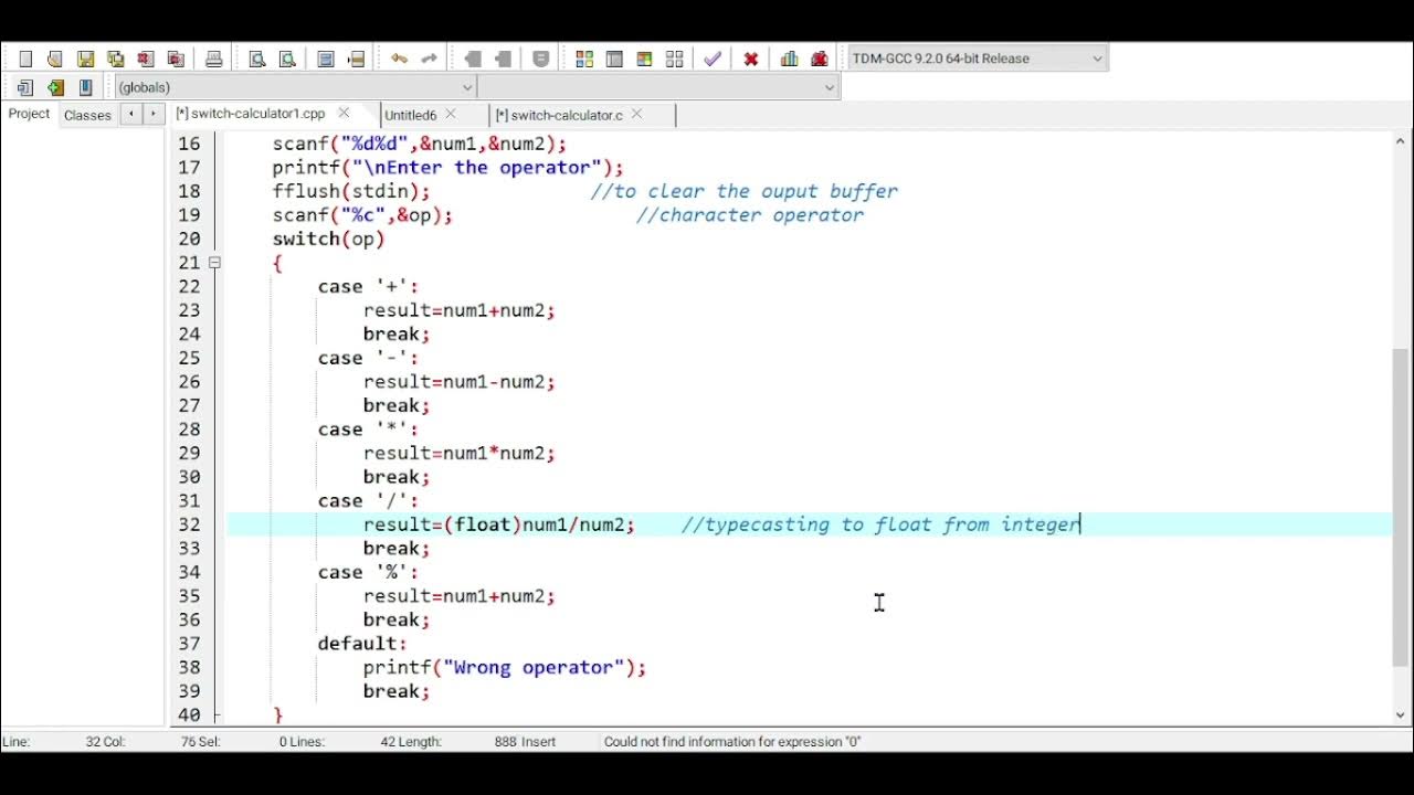 C program to mplement arithmetic calculator using switch case - YouTube