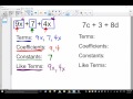 Coefficients, Constants, Terms, and Like Terms Vocab Review Video