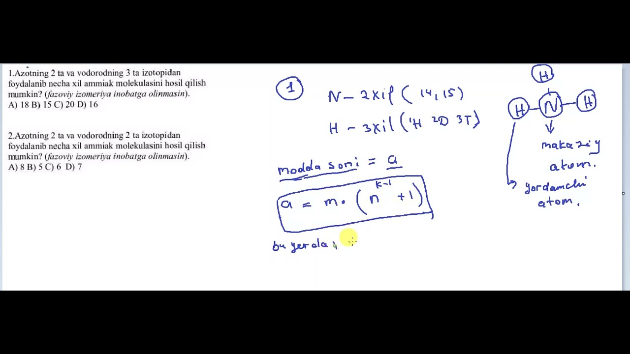 Yangi formula(faqat yordamchi atom 2-ta bo'lsa tushmaydi)