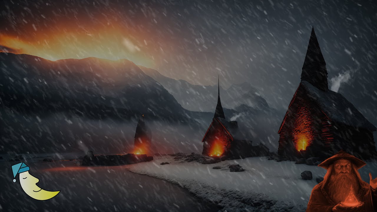 Relaxing Moody Blizzard in a Medieval Village | Howling Wind & Blowing ...