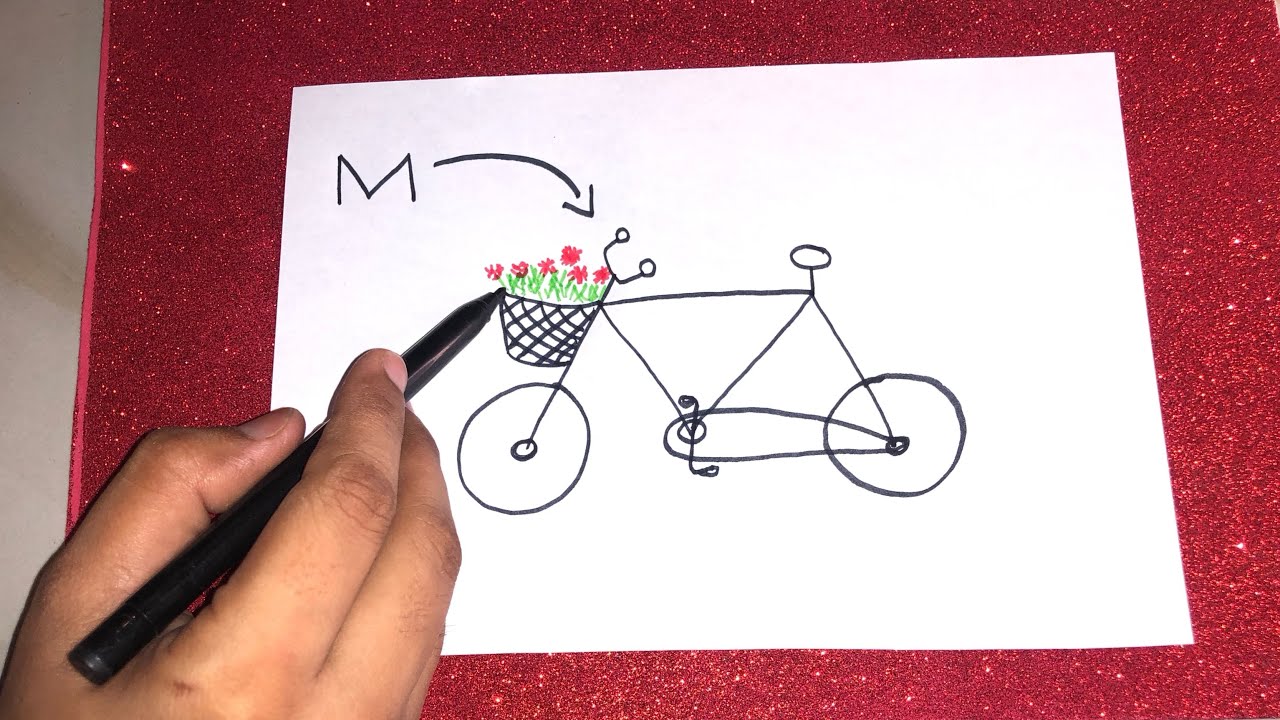 How to draw bicycle from letter”M” Draw bicycle step by step Easy