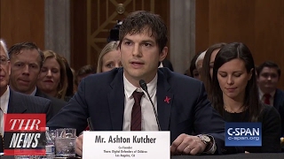 Ashton Kutcher Blows Kiss to John McCain While Testifying at Senate Hearing  | THR News