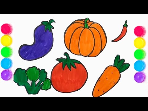 Vẽ rau củ | Vẽ và tô màu các loại rau củ : cà rốt, cà chua, súp lơ, cà tím,ớt,bí đỏ #vegetables
