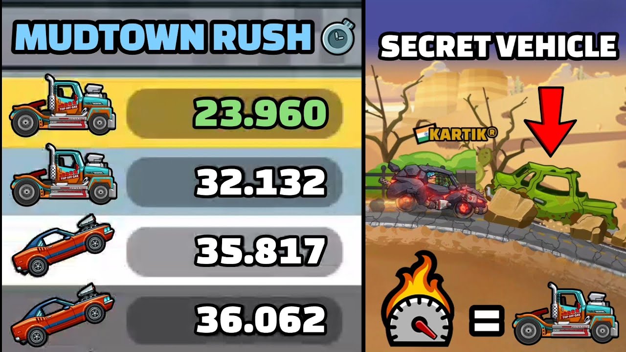 SECRET VEHICLE SPOTTED!! 👀 IN "MUDTOWN RUSH" COMMUNITY SHOWCASE - Hill Climb Racing 2