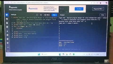 Tugas KKA : Membuat program dengan for untuk menampilkan angka 1 sampai N.