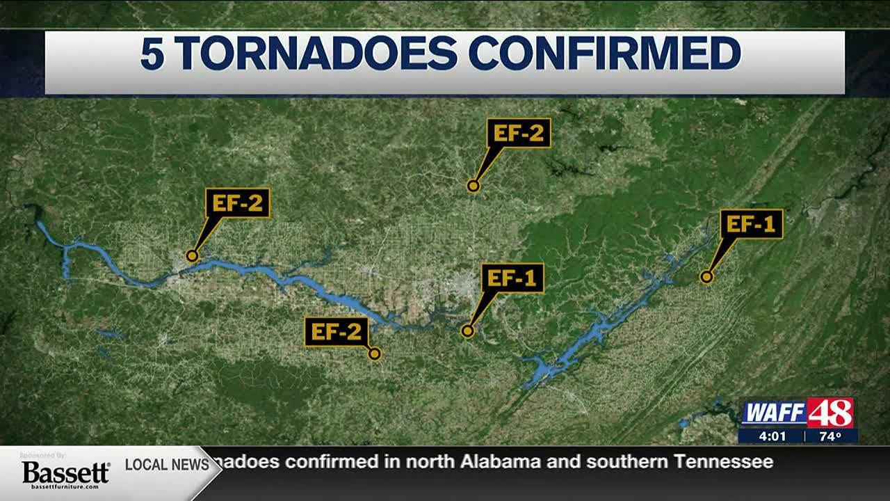 Five tornadoes confirmed in north Alabama and southern Tennessee - YouTube