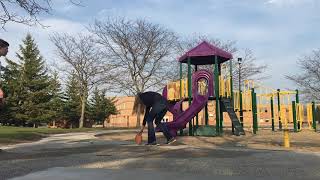 Guy kicks football in playground and hits boy in face