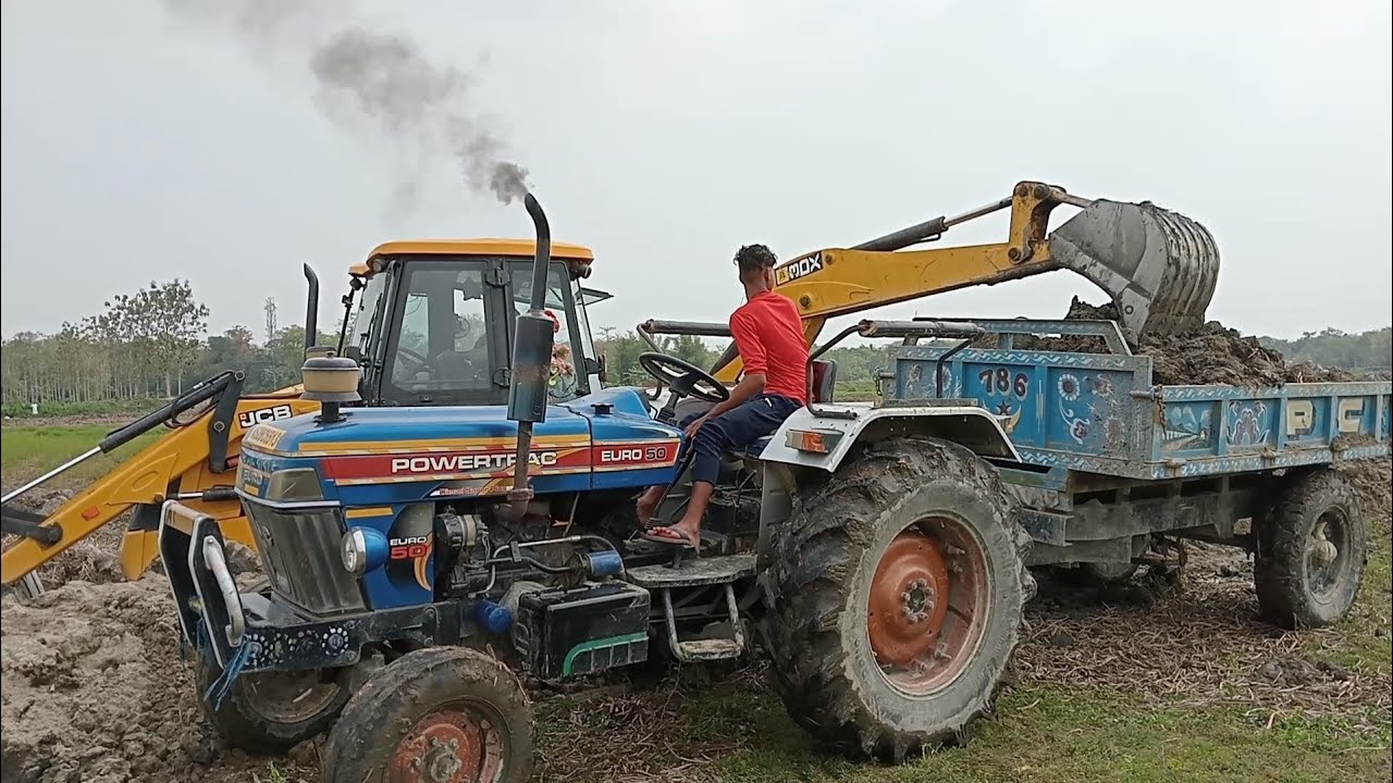 JCB 3DX tractor Mati loading kori aise Euro 50 powertrac439 Swaral855
