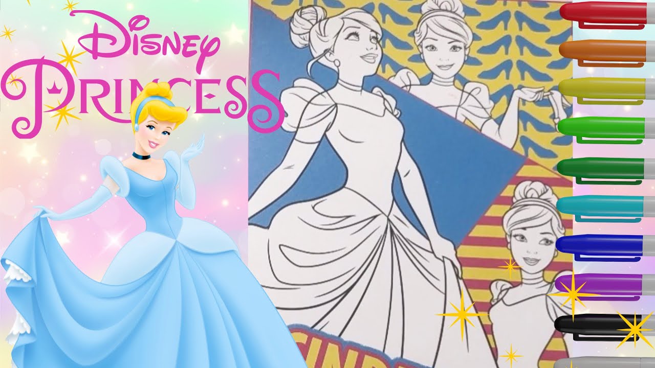 Disney Princess - Cinderella ✨💜 Coloring page using markers & glitter ✨ 💜