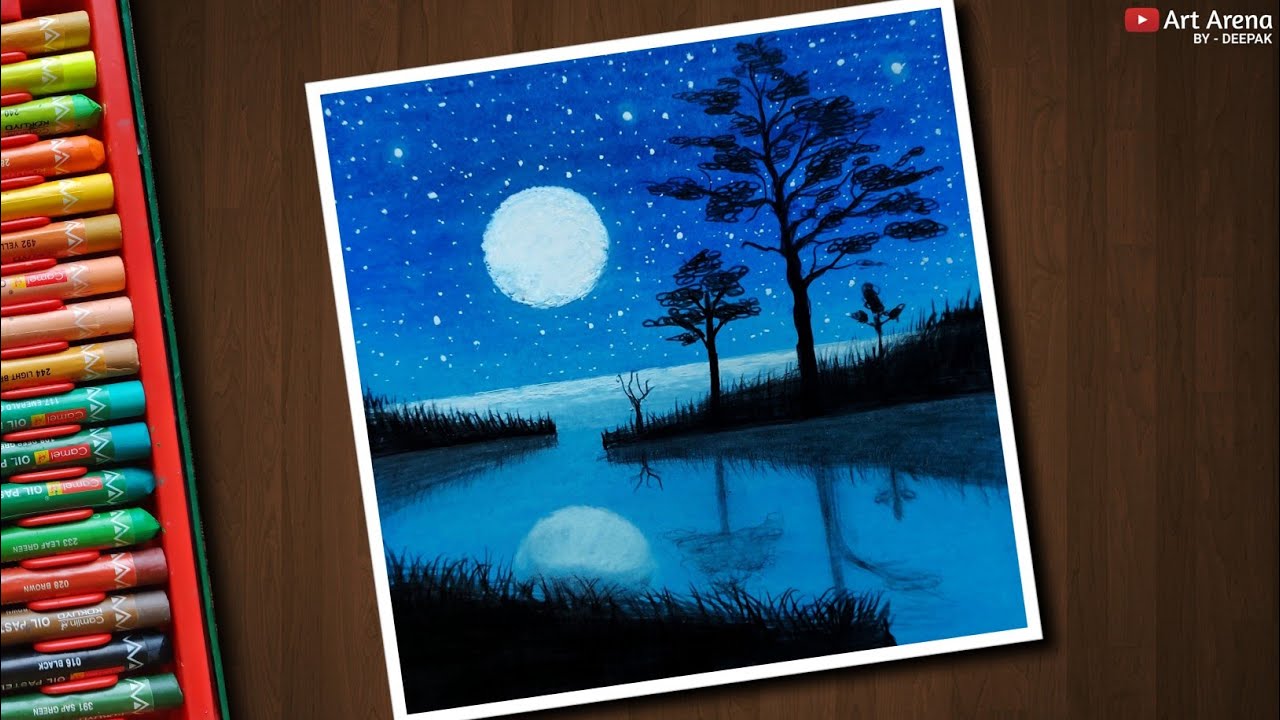 Beautiful Moonlight  Landscape  Drawing  for Beginners with 