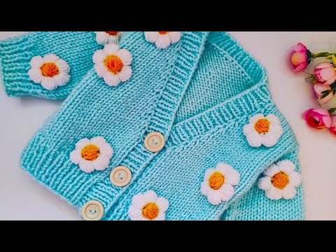 Cum tricotez cardigan cu flori de margaretă-  model simplu, rapid și la modă ( tutorial pas cu pas)