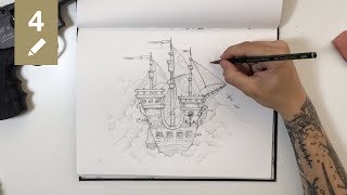 Sketchbook #04 Ship in the sky (pencil drawing time lapse)