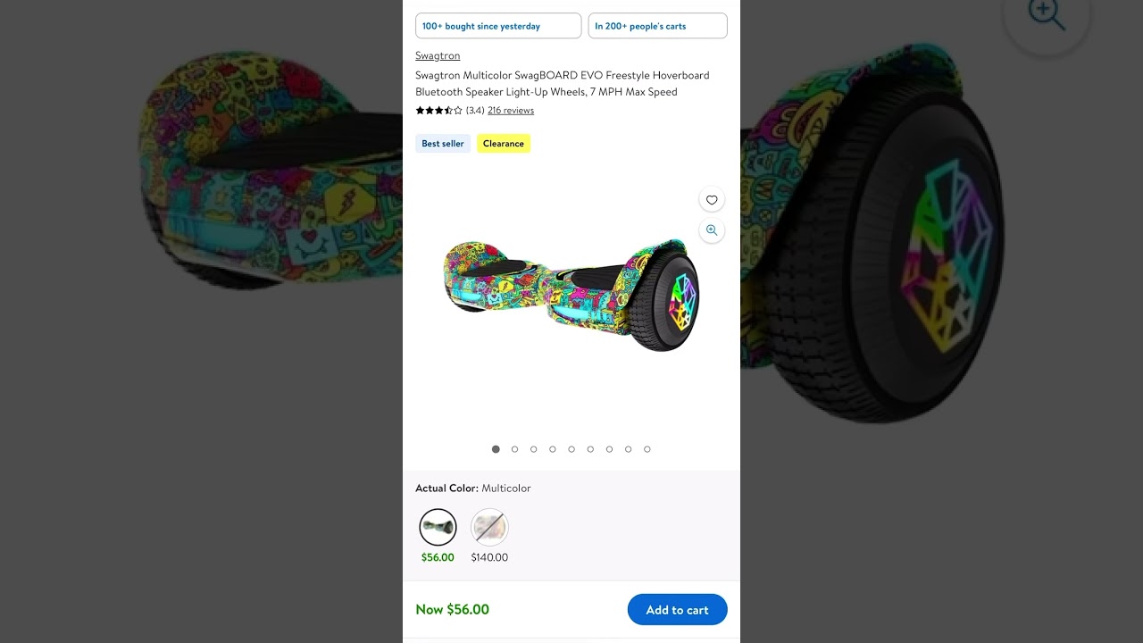 Deal $56 Swagtron Multicolor SwagBOARD EVO Freestyle Hoverboard Bluetooth Speaker Light-Up Wheels