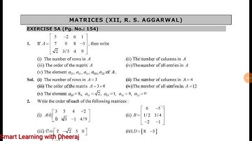 Exercise 5A,Chapter 5 Matrices Rs aggarwal Class 12 Math solution Smart Learning with Dheeraj